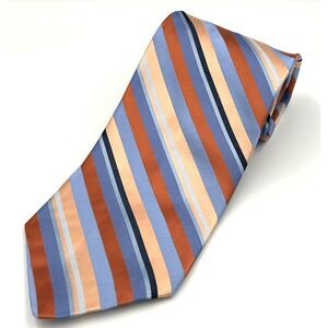 City of London 100%‎ Silk Men's Neck Tie Orange Blue Diagonal Stripe 3.5W 60L